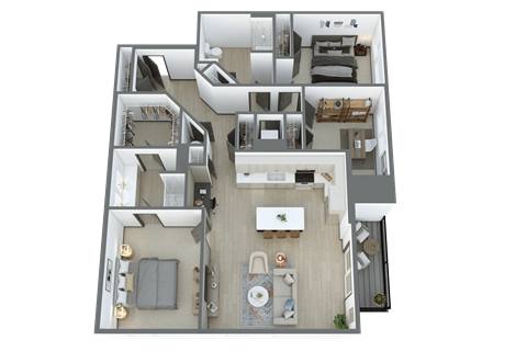 Floor plan for 2 beds, 2 baths, 1343 sqft
